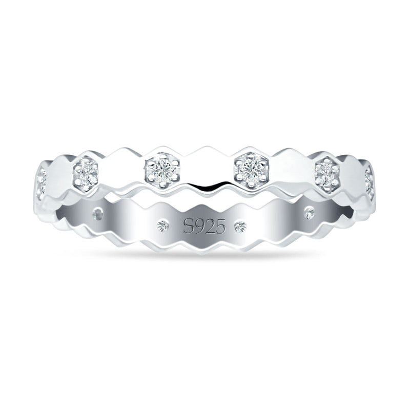 Full Eternity Hexagonal Stackable Band Cubic Zirconia 925 Sterling Silver