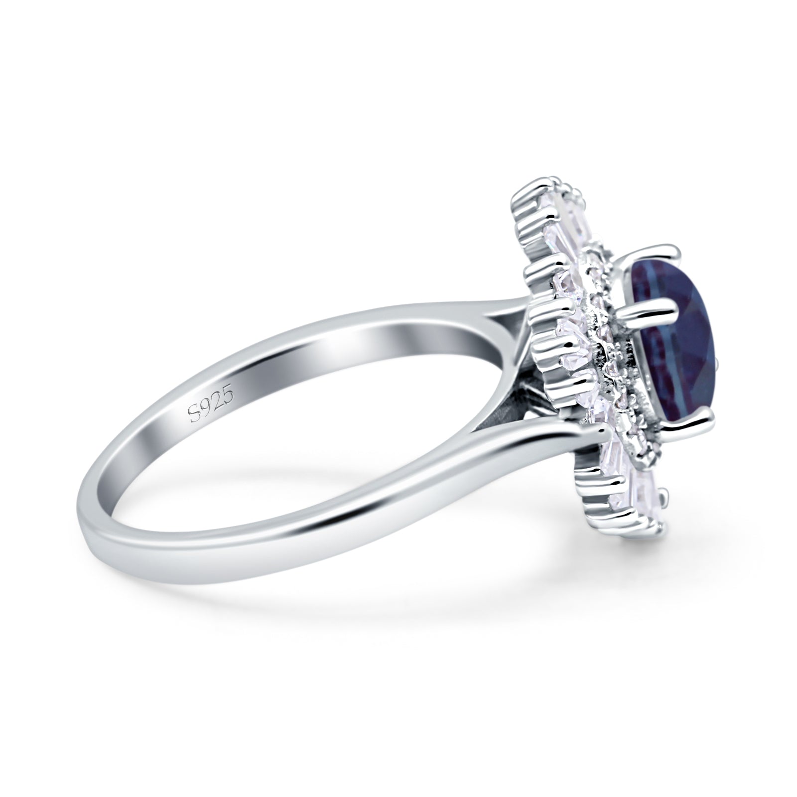 Floral Art Deco Round Lab Alexandrite Halo Engagement Ring