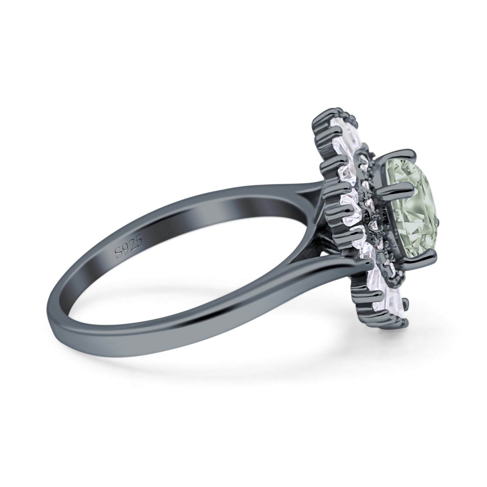 Floral Art Deco Round Natural Green Amethyst Prasiolite Halo Engagement Ring