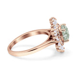 Floral Art Deco Round Natural Green Amethyst Prasiolite Halo Engagement Ring