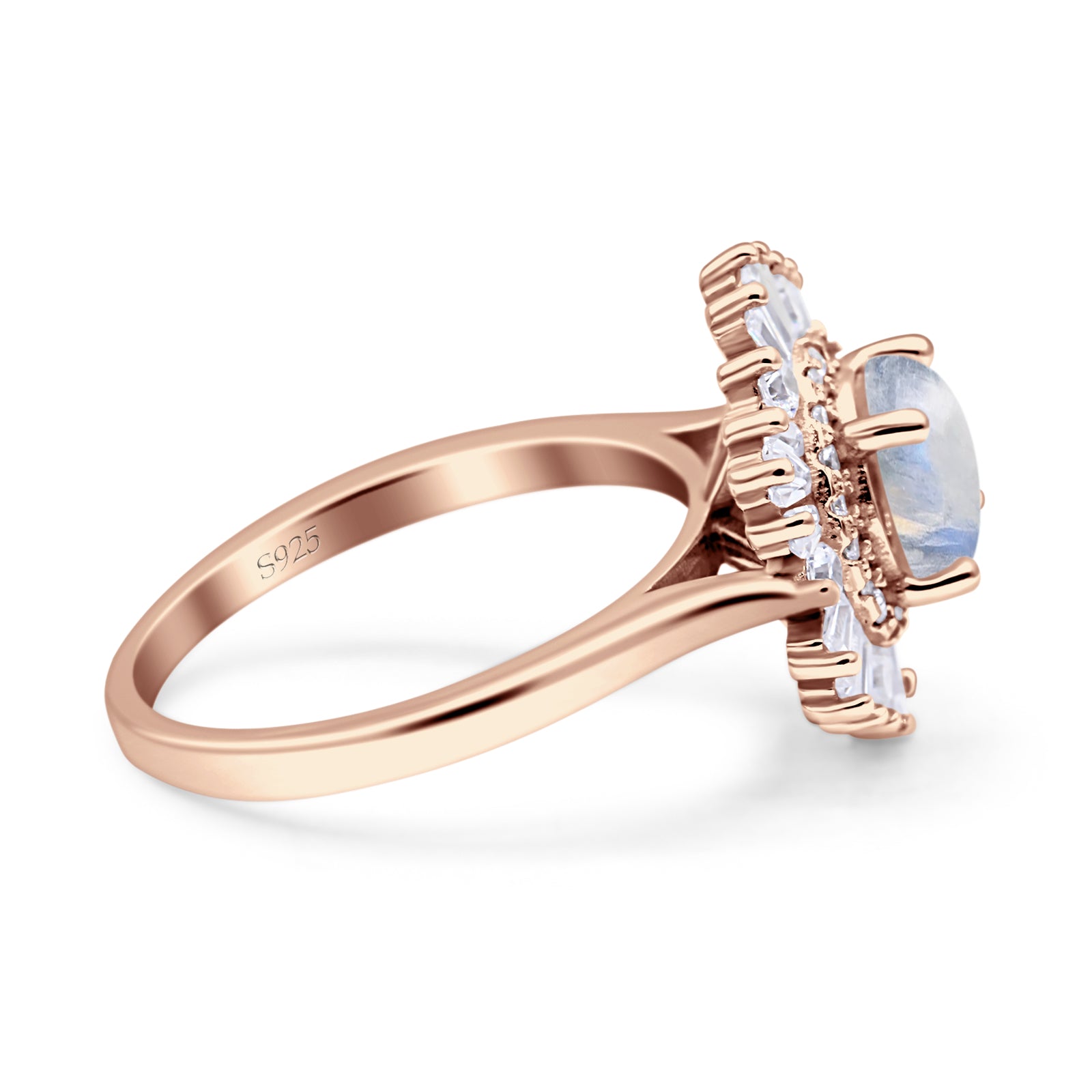 Floral Art Deco Round Natural Moonstone Halo Engagement Ring