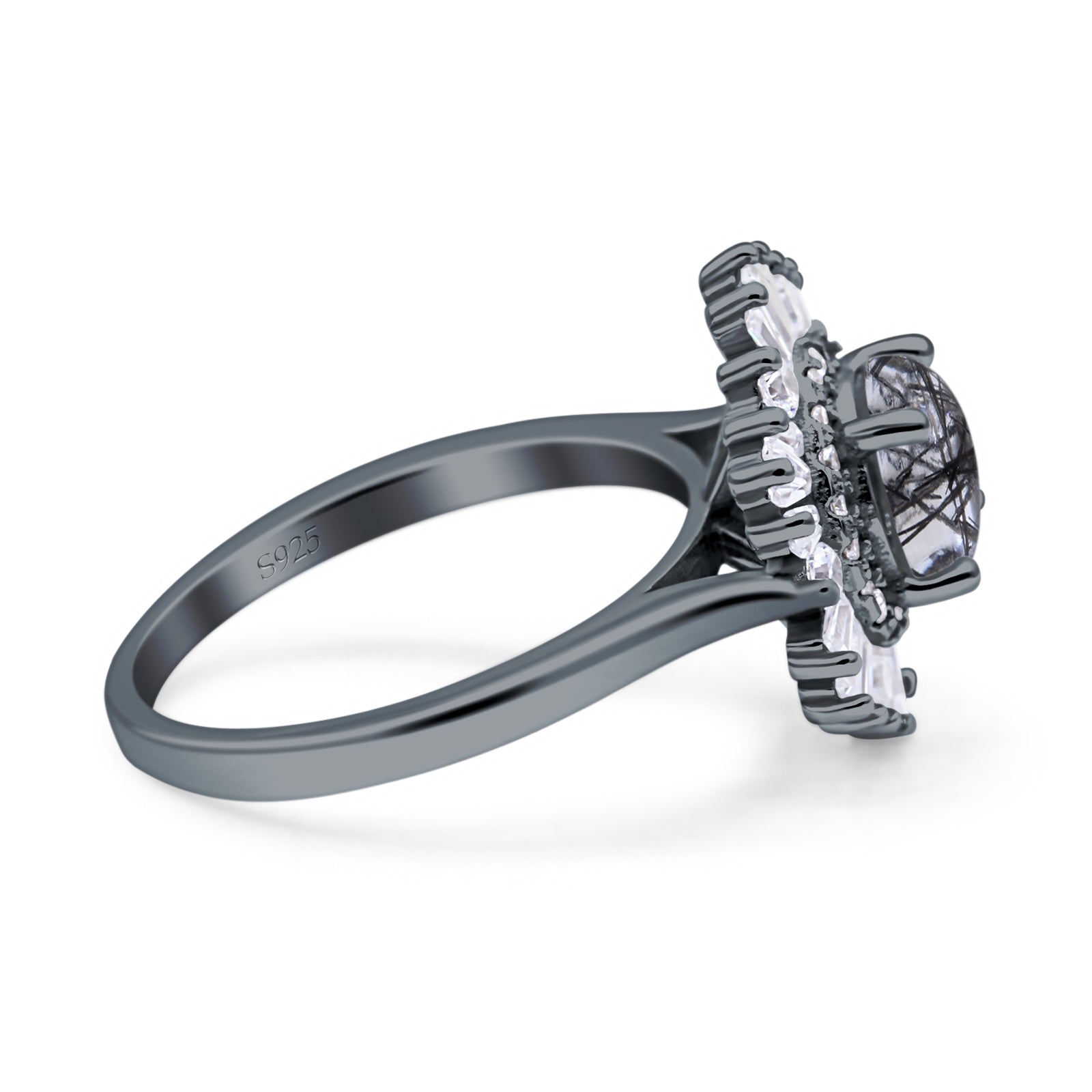 Floral Art Deco Round Natural Rutilated Quartz Halo Engagement Ring