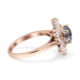 Floral Art Deco Round Natural Rutilated Quartz Halo Engagement Ring