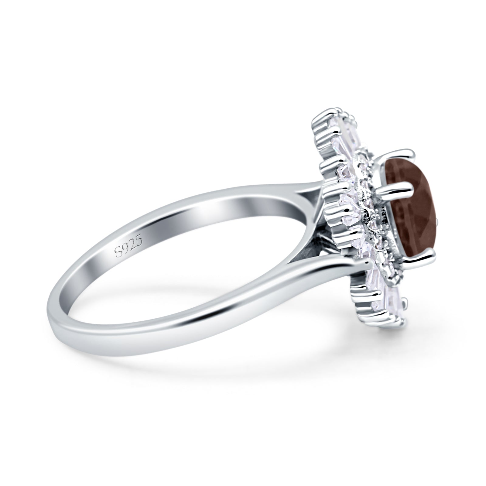 Floral Art Deco Round Natural Chocolate Brown Smoky Quartz Halo Engagement Ring