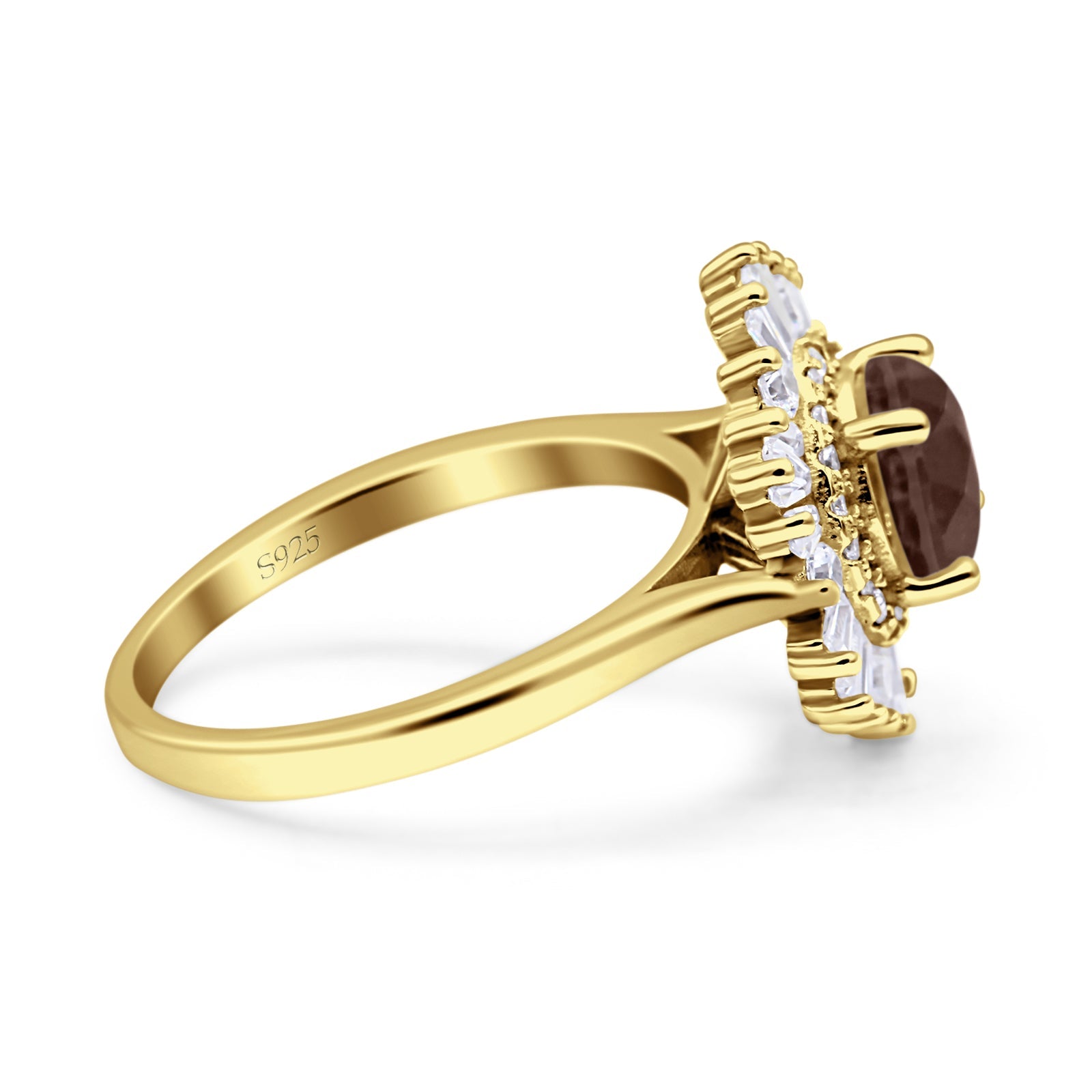 Floral Art Deco Round Natural Chocolate Brown Smoky Quartz Halo Engagement Ring