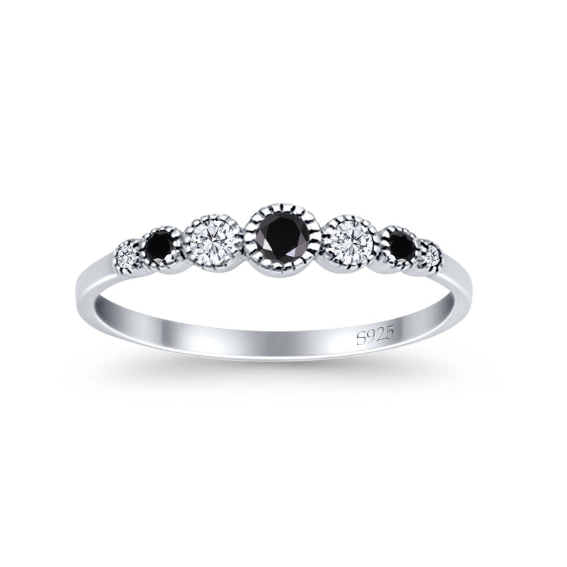 Half Eternity Band Round Simulated Black Cubic Zirconia 925 Sterling Silver (4mm)