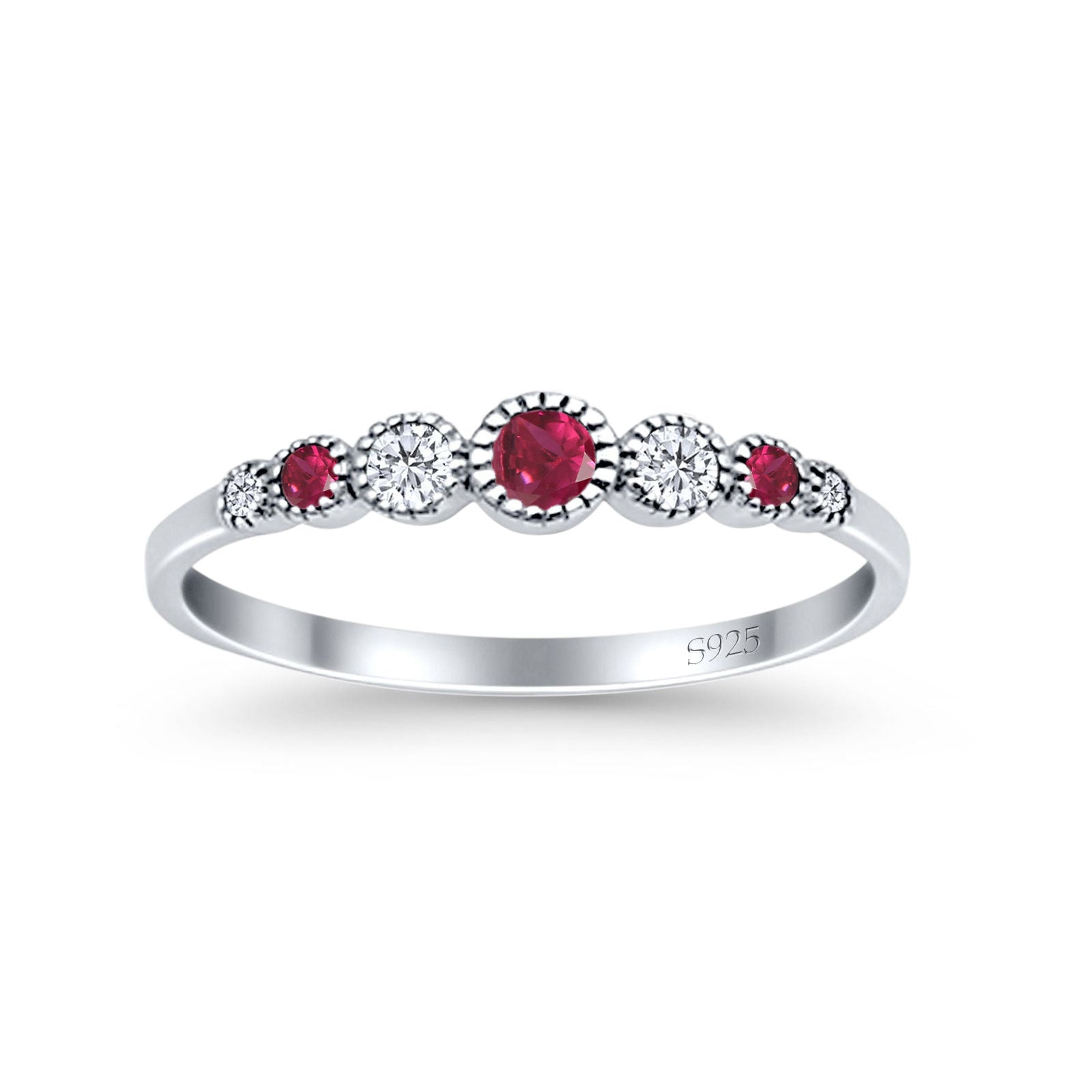 Half Eternity Band Round Simulated Ruby Cubic Zirconia 925 Sterling Silver (4mm)