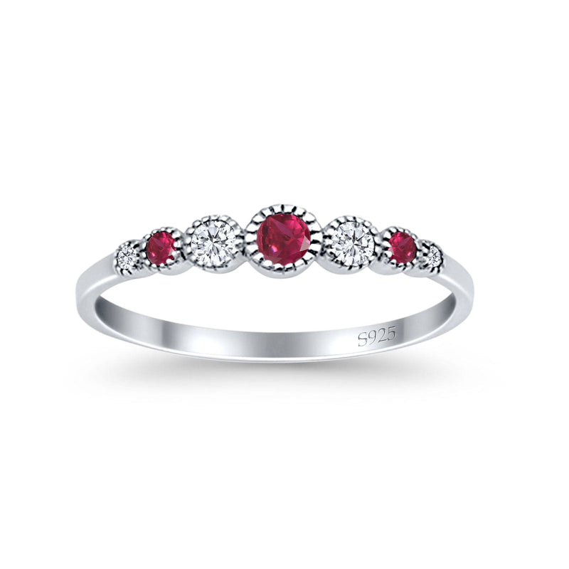 Half Eternity Band Round Simulated Ruby Cubic Zirconia 925 Sterling Silver (4mm)