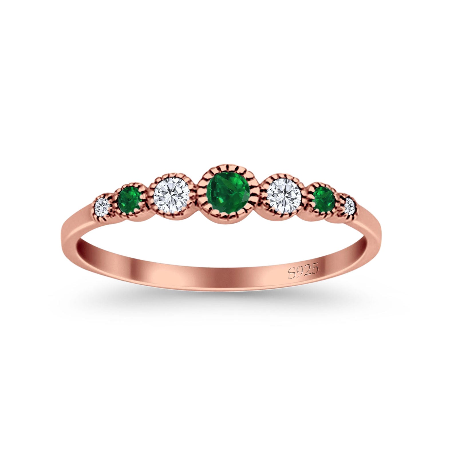 Half Eternity Band Round Simulated Green Emerald Cubic Zirconia 925 Sterling Silver (4mm)
