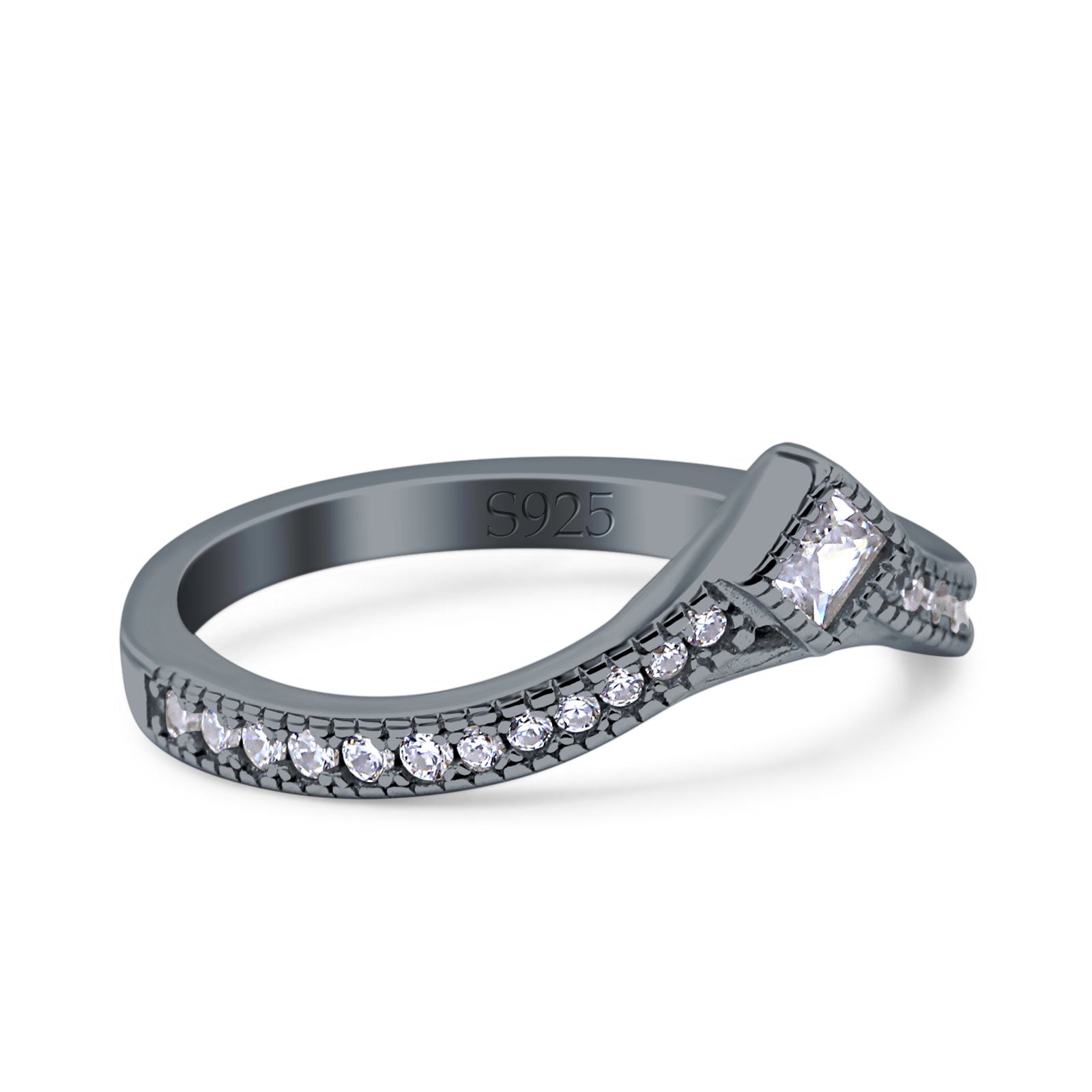 Princess Cut Art Deco Engagement Wedding Half Eternity Ring Simulated CZ 925 Sterling Silver
