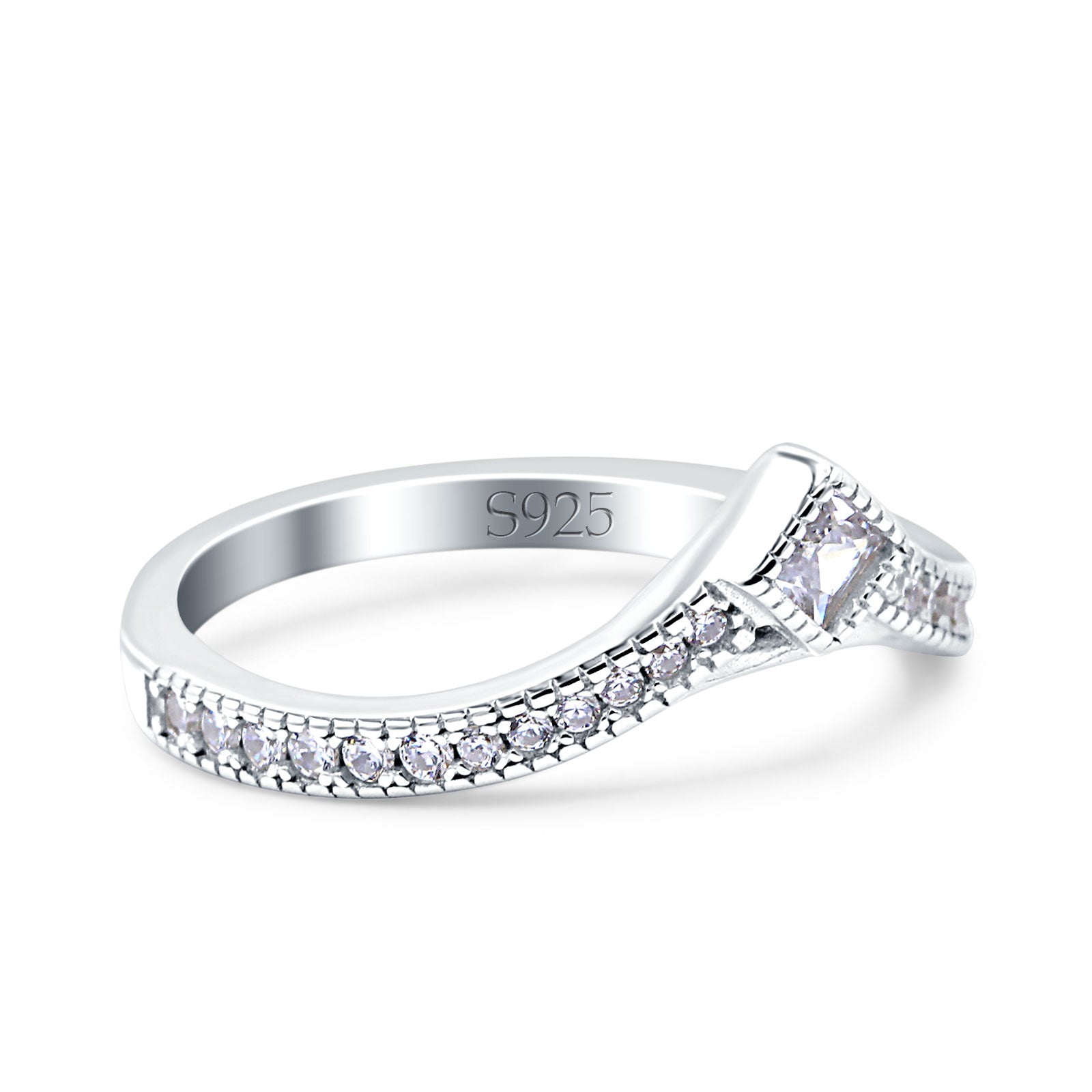 Princess Cut Art Deco Engagement Wedding Half Eternity Ring Simulated CZ 925 Sterling Silver