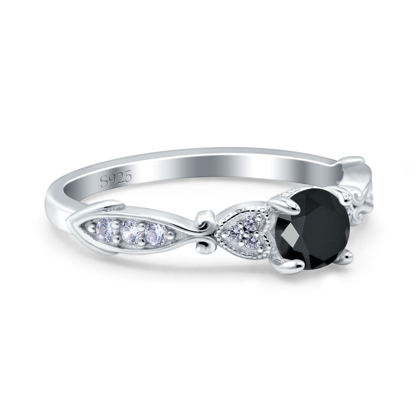 Heart Filigree Art Deco Wedding Bridal Ring Round Simulated Cubic Zirconia 925 Sterling Silver