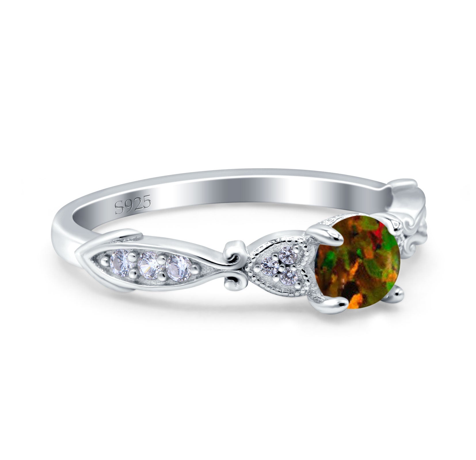 Heart Filigree Art Deco Wedding Bridal Ring Round Simulated Cubic Zirconia 925 Sterling Silver