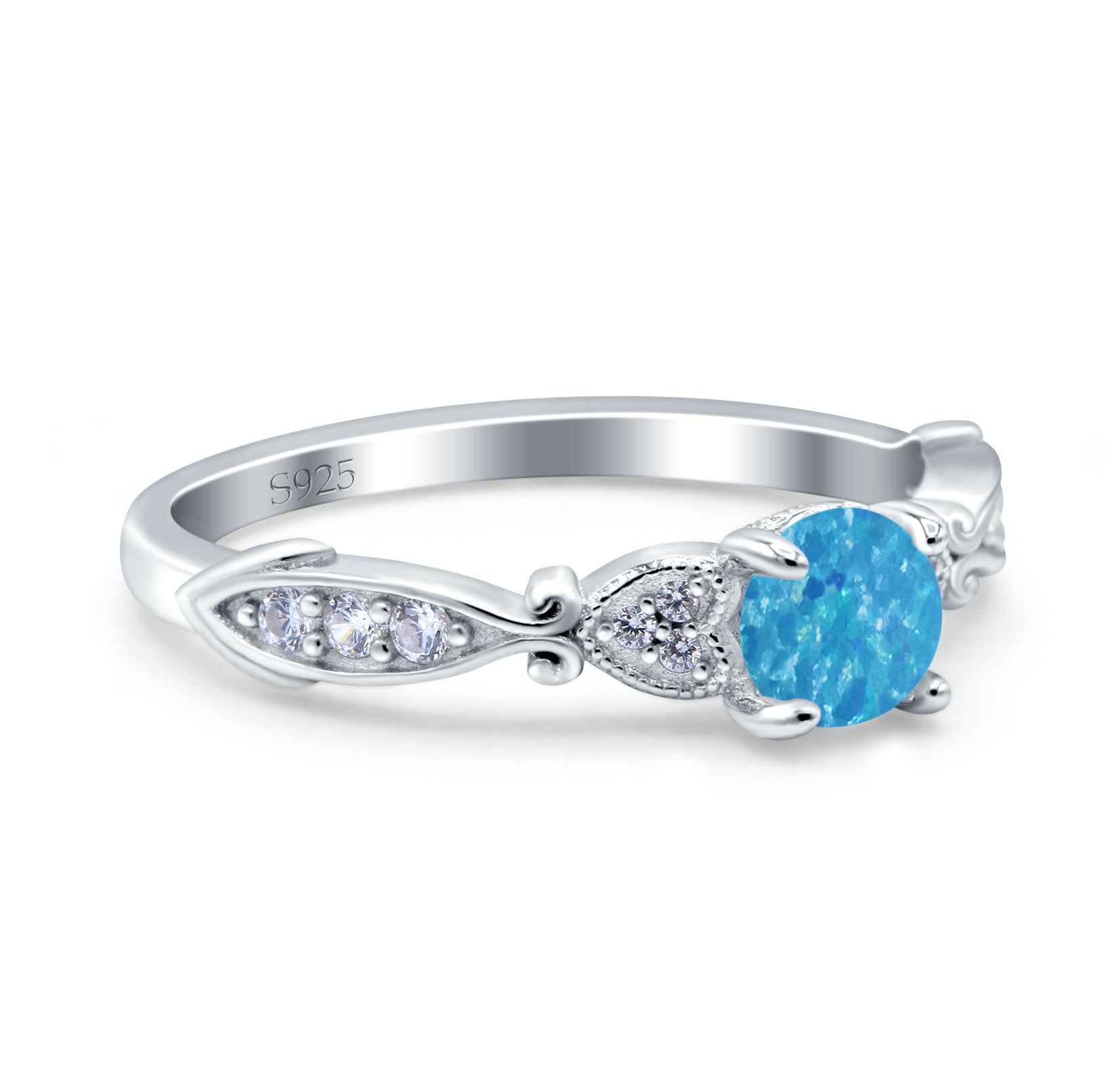 Heart Filigree Art Deco Wedding Bridal Ring Round Simulated Cubic Zirconia 925 Sterling Silver