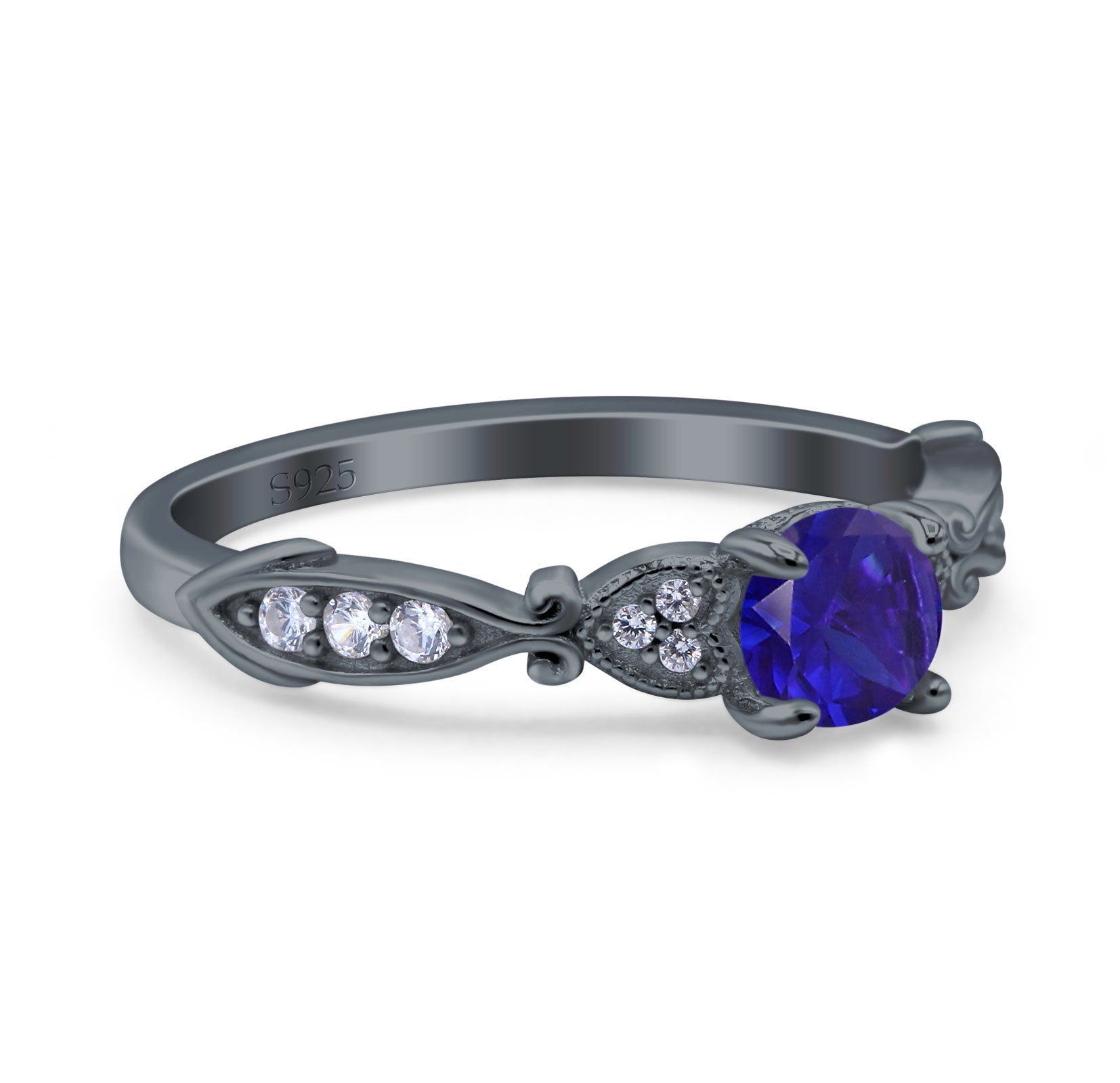 Heart Filigree Art Deco Wedding Bridal Ring Round Simulated Cubic Zirconia 925 Sterling Silver