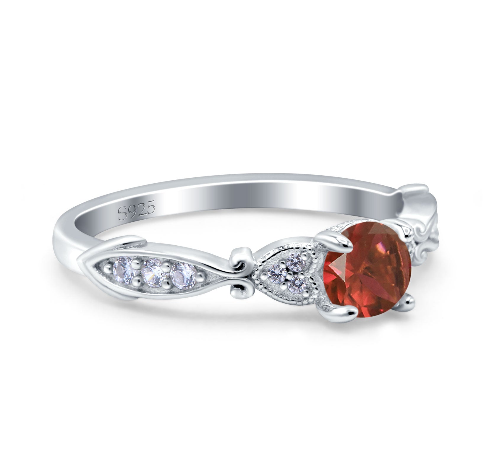 Heart Filigree Art Deco Wedding Bridal Ring Round Simulated Cubic Zirconia 925 Sterling Silver