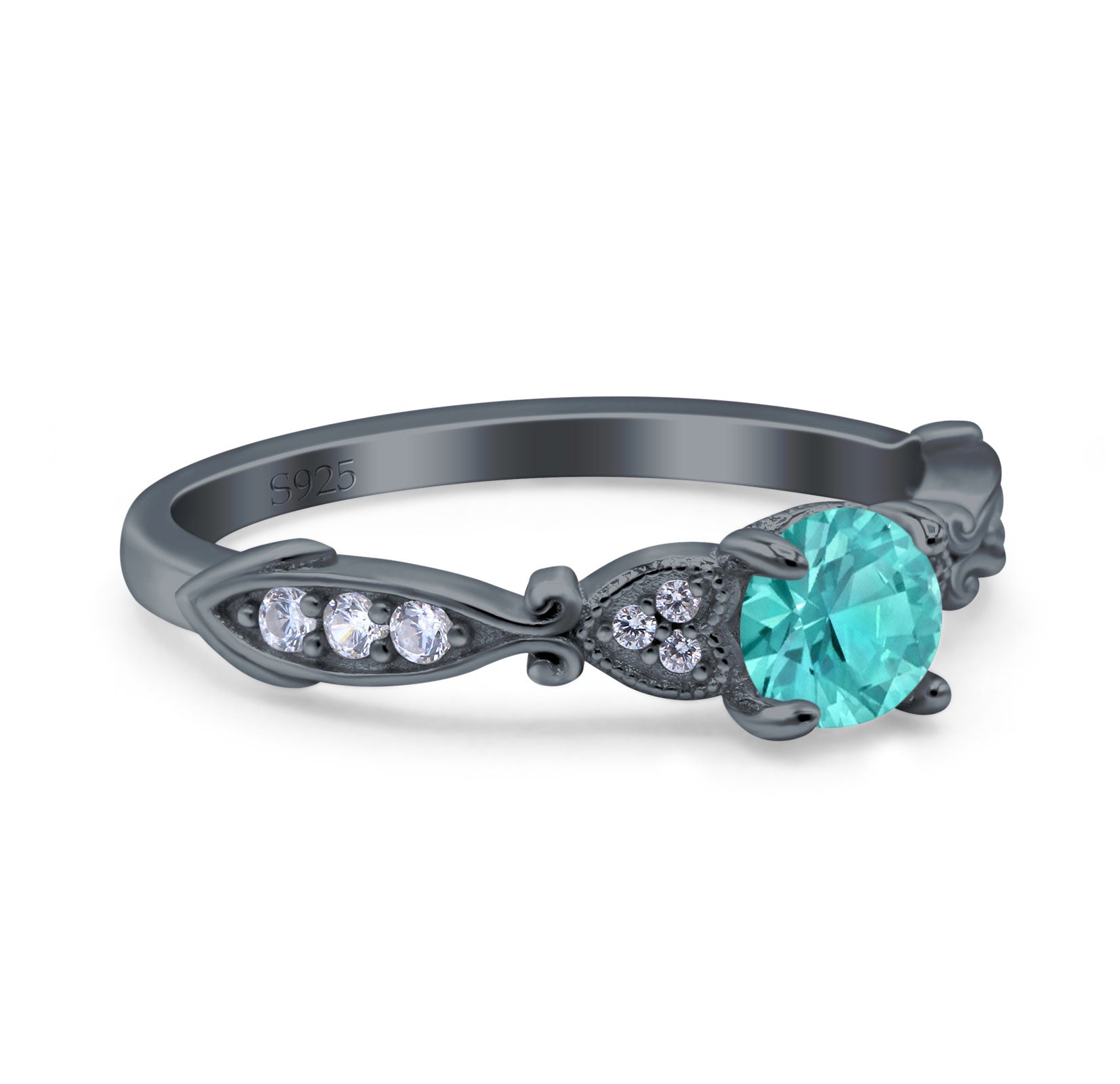 Heart Filigree Art Deco Wedding Bridal Ring Round Simulated Cubic Zirconia 925 Sterling Silver