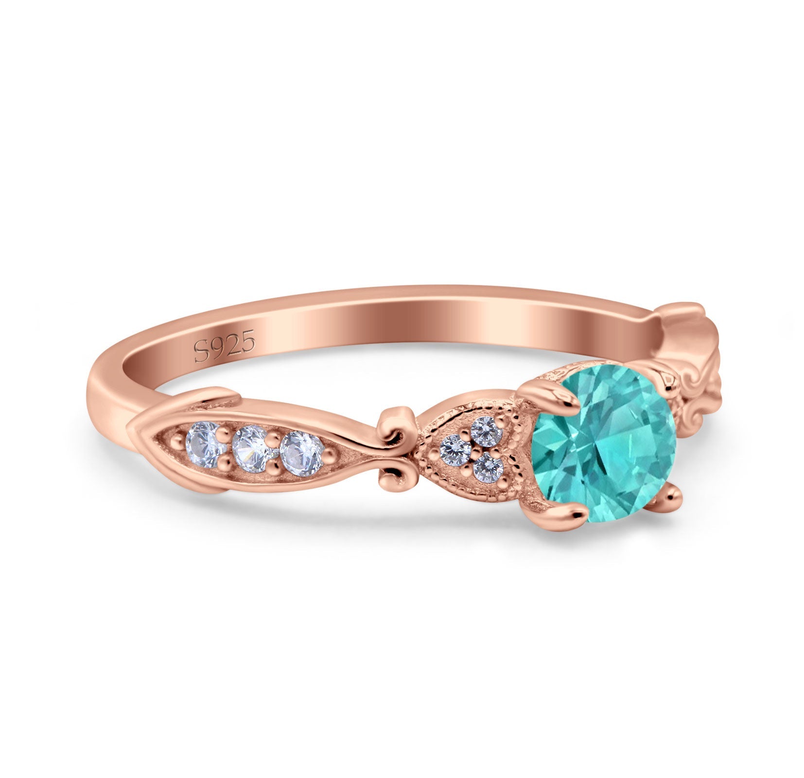 Heart Filigree Art Deco Wedding Bridal Ring Round Simulated Cubic Zirconia 925 Sterling Silver