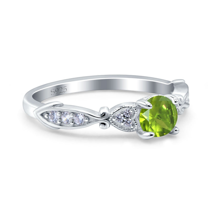 Heart Filigree Art Deco Wedding Bridal Ring Round Simulated Cubic Zirconia 925 Sterling Silver