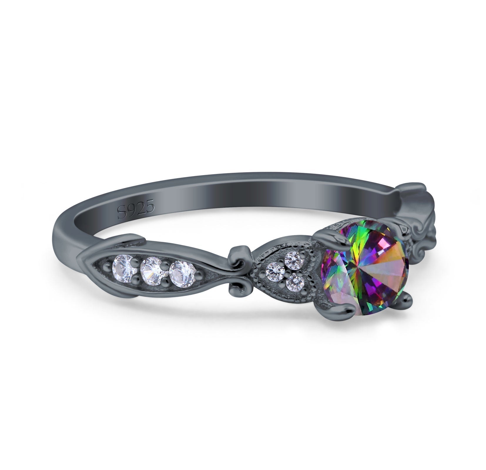 Heart Filigree Art Deco Wedding Bridal Ring Round Simulated Cubic Zirconia 925 Sterling Silver