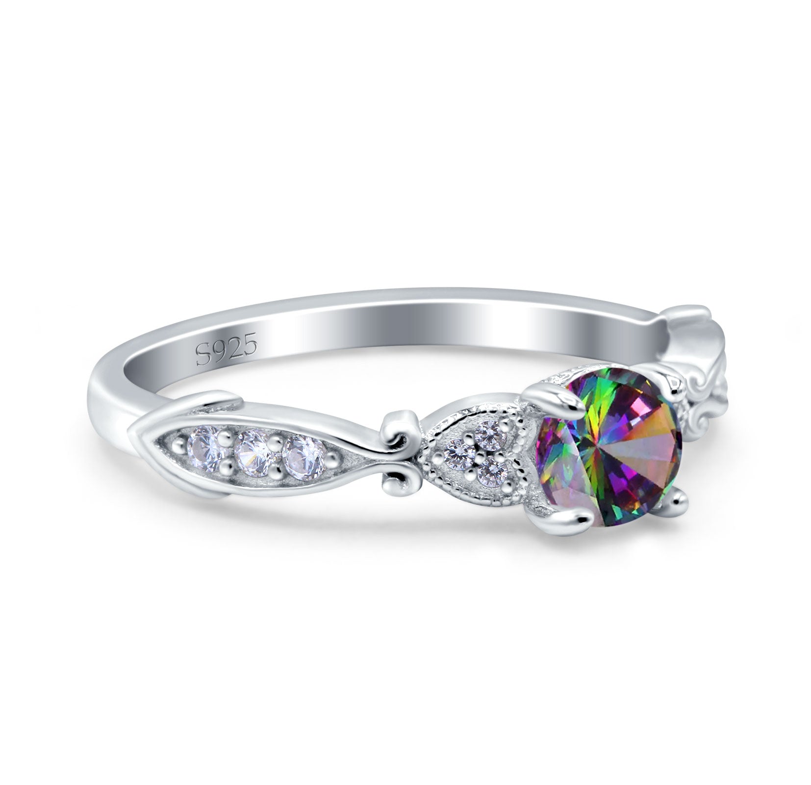 Heart Filigree Art Deco Wedding Bridal Ring Round Simulated Cubic Zirconia 925 Sterling Silver