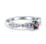Heart Filigree Art Deco Wedding Bridal Ring Round Simulated Cubic Zirconia 925 Sterling Silver