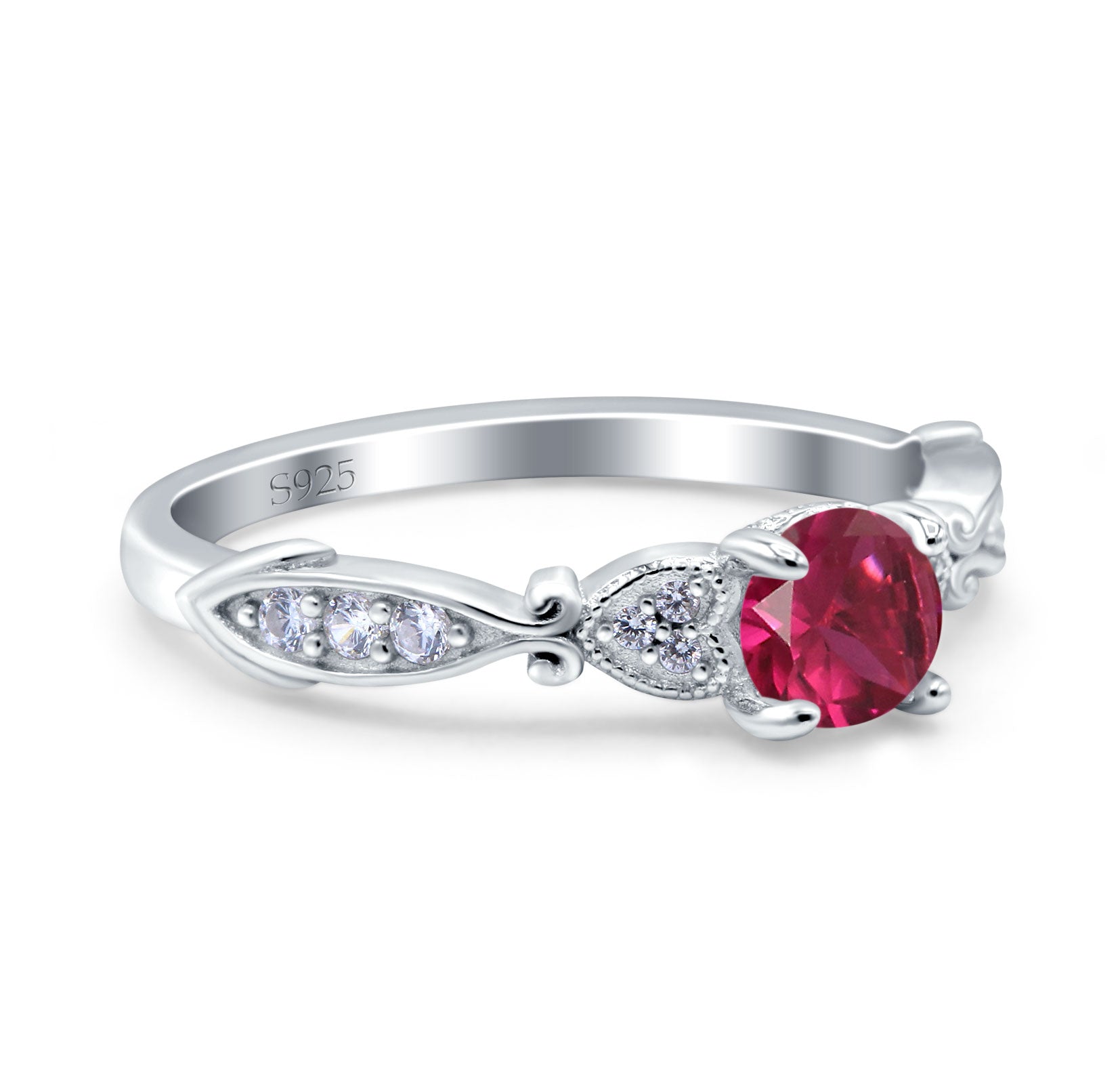 Heart Filigree Art Deco Wedding Bridal Ring Round Simulated Cubic Zirconia 925 Sterling Silver