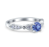 Heart Filigree Art Deco Wedding Bridal Ring Round Simulated Cubic Zirconia 925 Sterling Silver