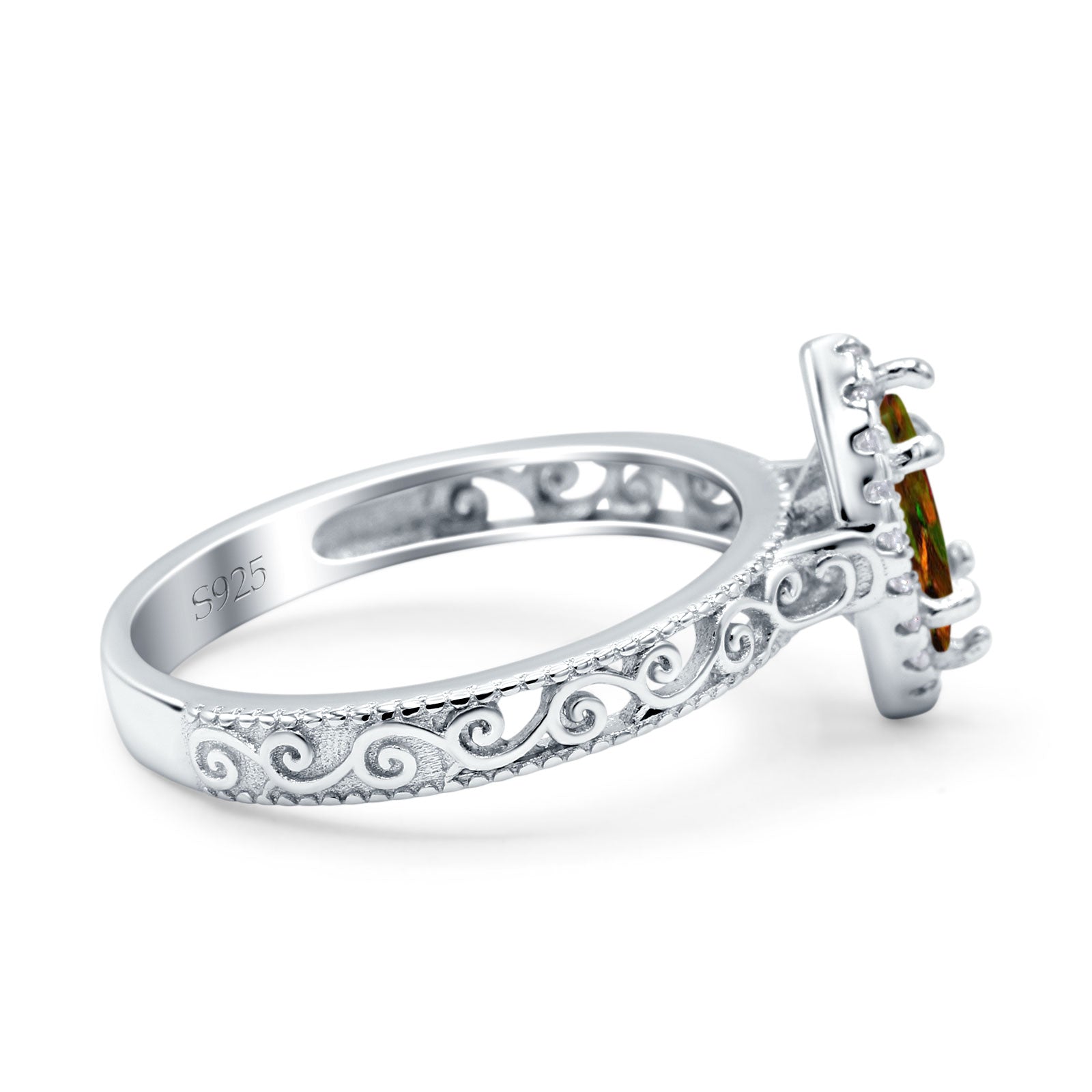 Halo Art Deco Bridal Wedding Engagement Ring Marquise Simulated Cubic Zirconia 925 Sterling Silver