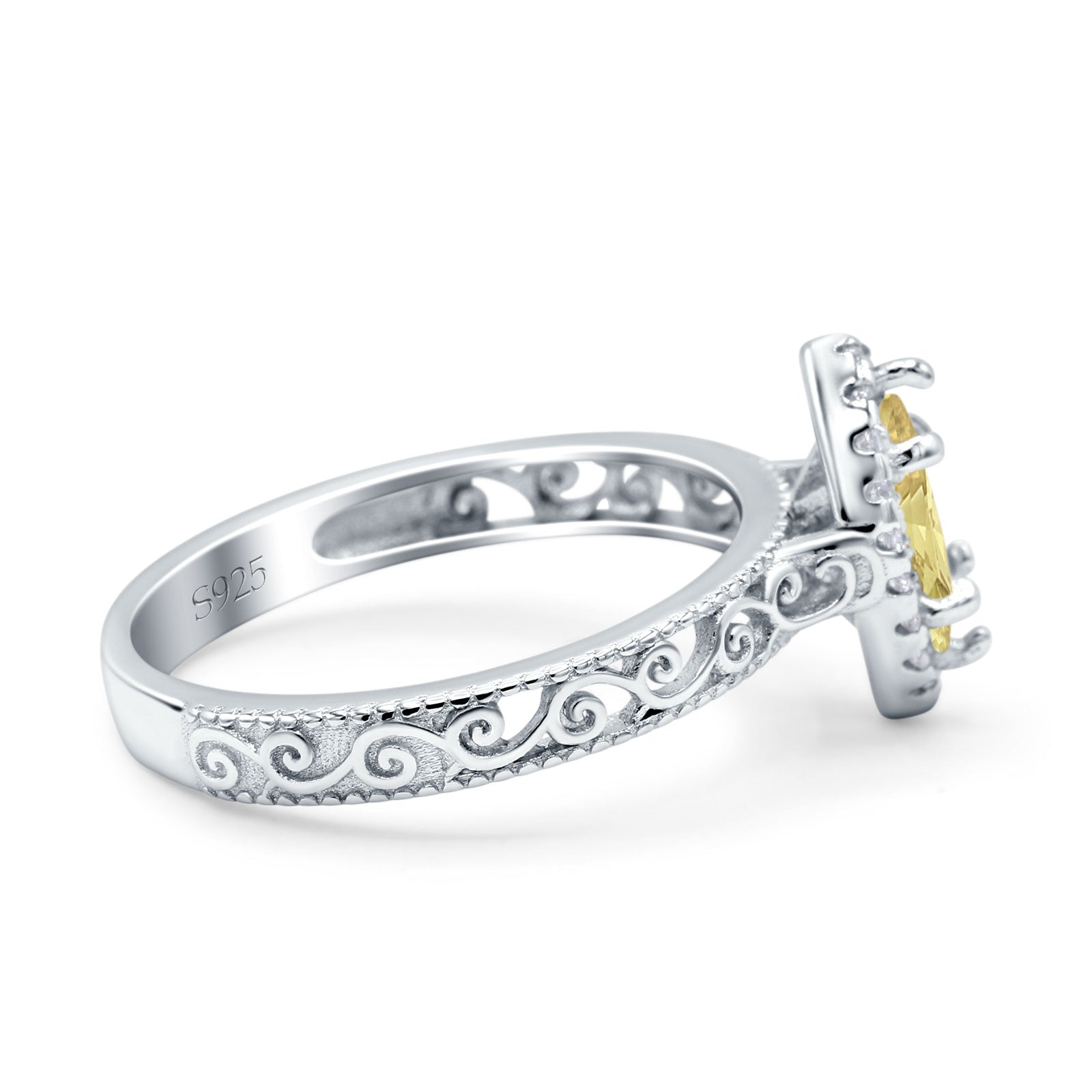 Halo Art Deco Bridal Wedding Engagement Ring Marquise Simulated Cubic Zirconia 925 Sterling Silver