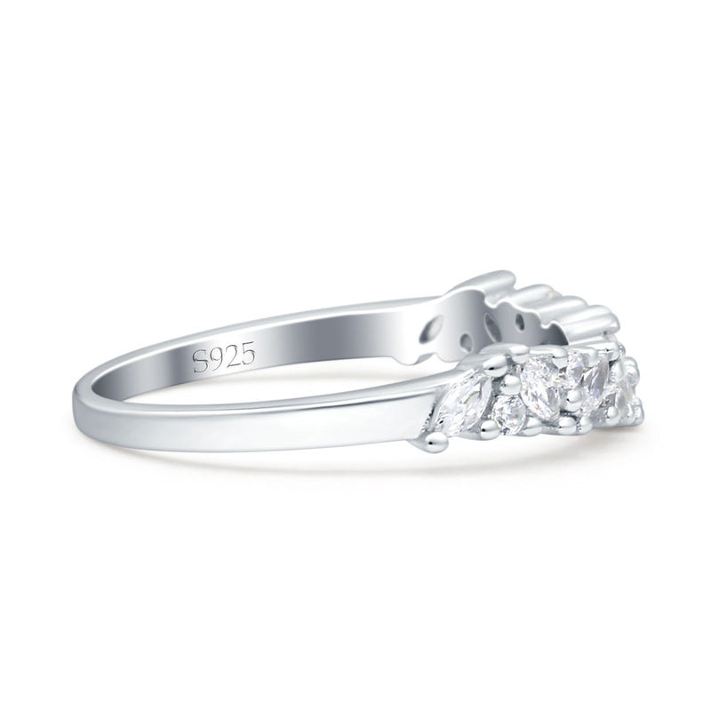 Half Eternity Art Deco Marquise Round Wedding Ring Simulated Cubic Zirconia 925 Sterling Silver