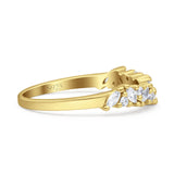 Half Eternity Art Deco Marquise Round Wedding Ring Simulated Cubic Zirconia 925 Sterling Silver