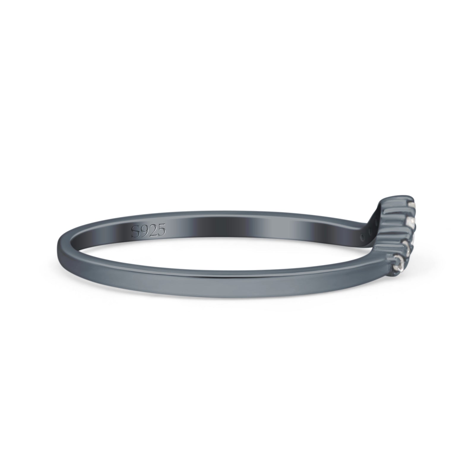 V Curve Baguette Band Eternity Ring Wedding Round Simulated Cubic Zirconia 925 Sterling Silver