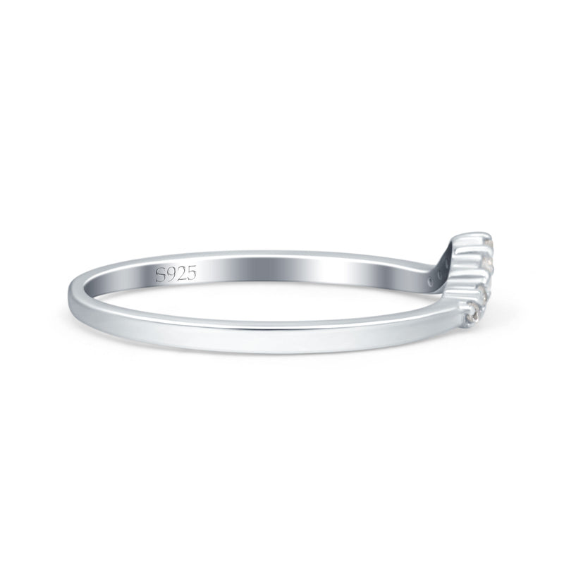 V Curve Baguette Band Eternity Ring Wedding Round Simulated Cubic Zirconia 925 Sterling Silver