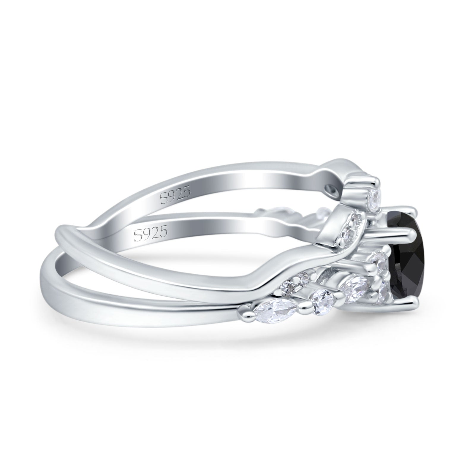 Two Piece Vintage Style Art Deco Engagement Bridal Set Ring Band Round Simulated Cubic Zirconia 925 Sterling Silver