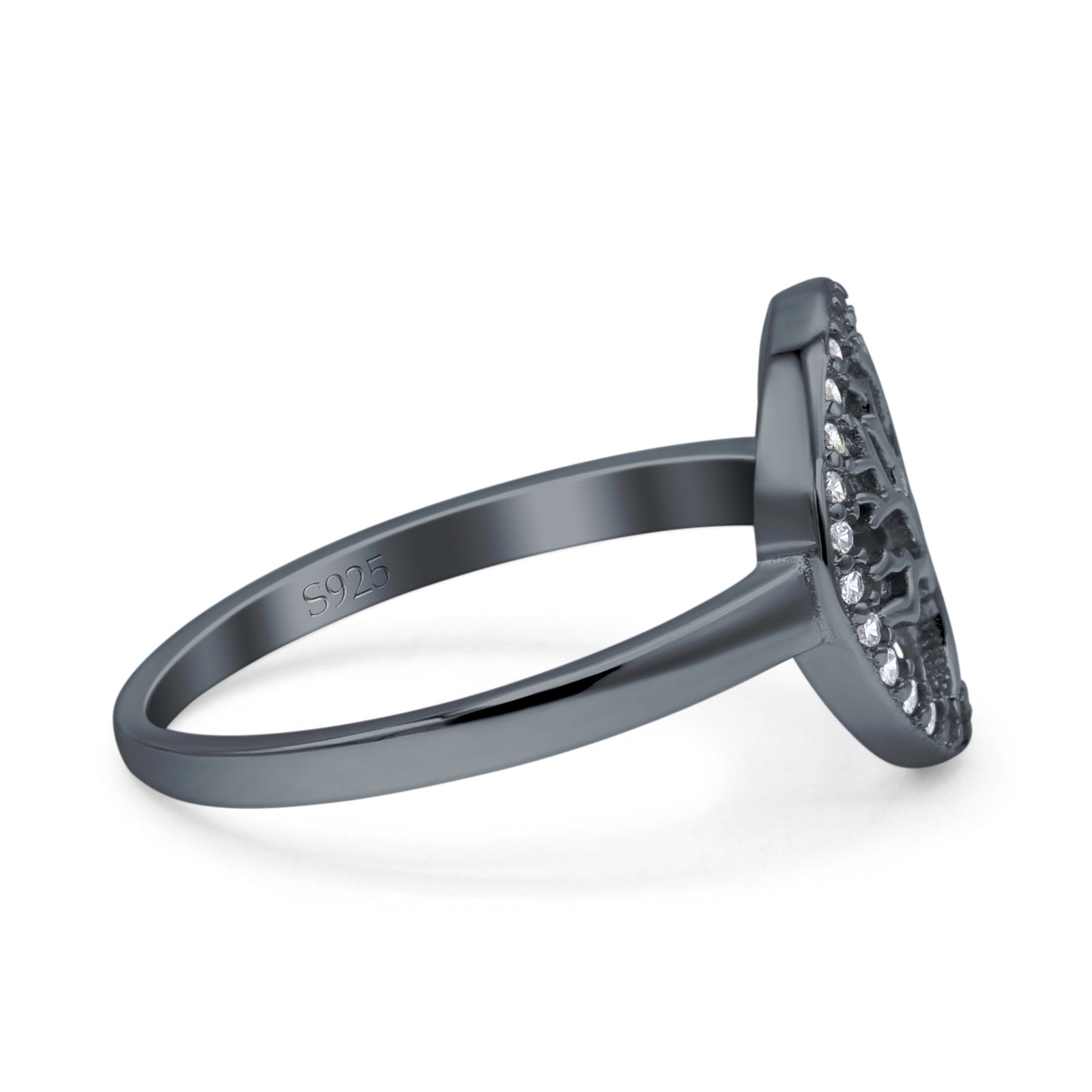 Tree of Life Wedding Ring Halo Round Pave Simulated Cubic Zirconia 925 Sterling Silver