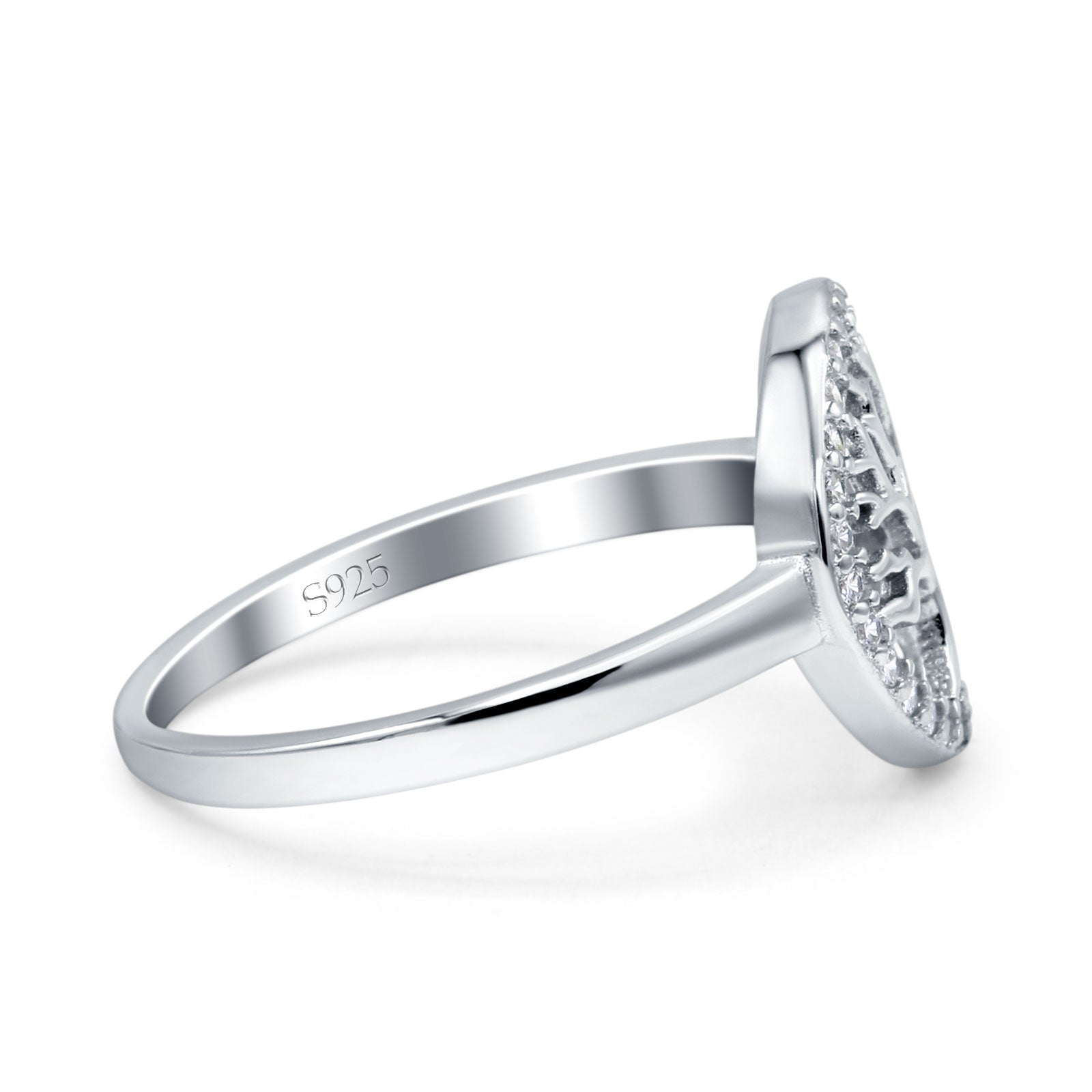 Tree of Life Wedding Ring Halo Round Pave Simulated Cubic Zirconia 925 Sterling Silver