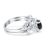 Art Deco Teardrop Pear Leaf Design Wedding Two Piece Ring Simulated Cubic Zirconia Stones 925 Sterling Silver