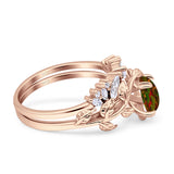 Art Deco Teardrop Pear Leaf Design Wedding Two Piece Ring Simulated Cubic Zirconia Stones 925 Sterling Silver