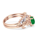 Art Deco Teardrop Pear Leaf Design Wedding Two Piece Ring Simulated Cubic Zirconia Stones 925 Sterling Silver