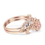 Art Deco Teardrop Pear Leaf Design Wedding Two Piece Ring Simulated Cubic Zirconia Stones 925 Sterling Silver