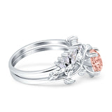 Art Deco Teardrop Pear Leaf Design Wedding Two Piece Ring Simulated Cubic Zirconia Stones 925 Sterling Silver