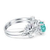 Art Deco Teardrop Pear Leaf Design Wedding Two Piece Ring Simulated Cubic Zirconia Stones 925 Sterling Silver