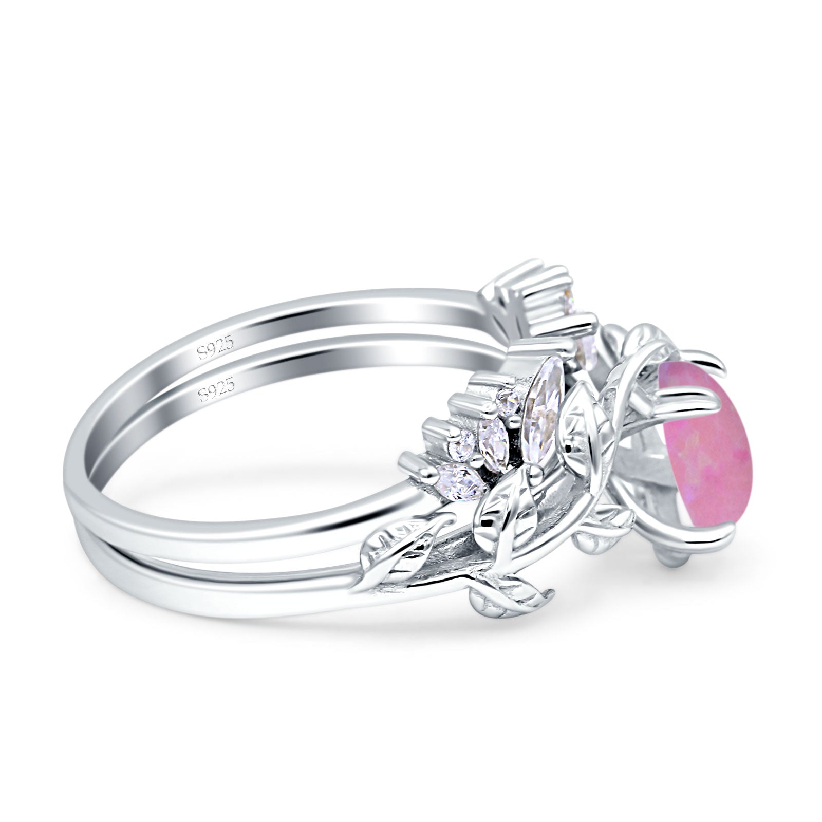 Art Deco Teardrop Pear Leaf Design Wedding Two Piece Ring Simulated Cubic Zirconia Stones 925 Sterling Silver