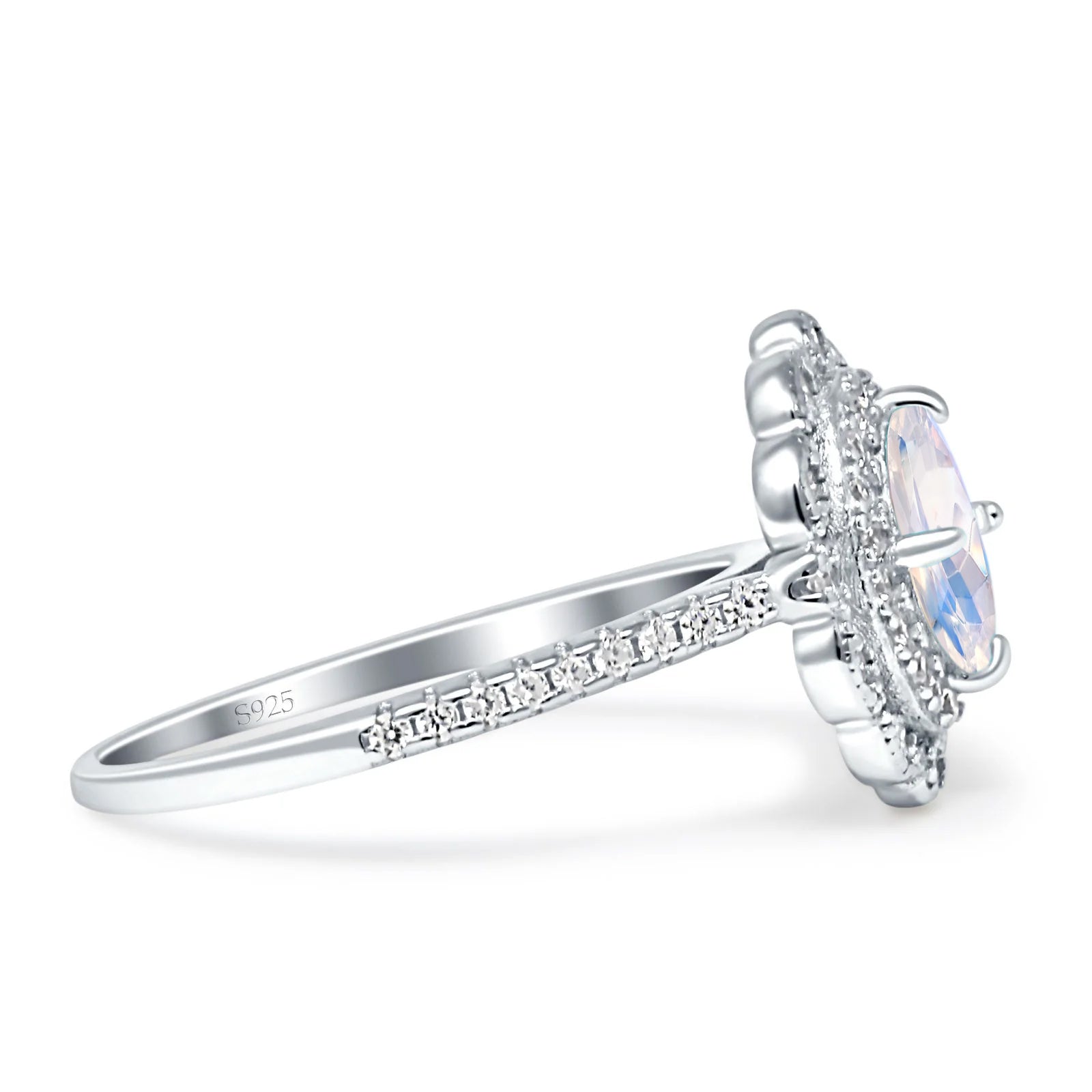 Vintage Style Oval Natural Moonstone Halo Engagement Ring