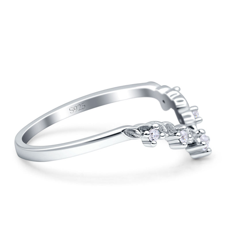 V-Shaped Contour Chevron Wedding Band Ring Cubic Zirconia 925 Sterling Silver