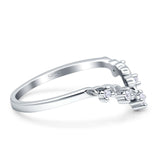 V-Shaped Contour Chevron Wedding Band Ring Cubic Zirconia 925 Sterling Silver