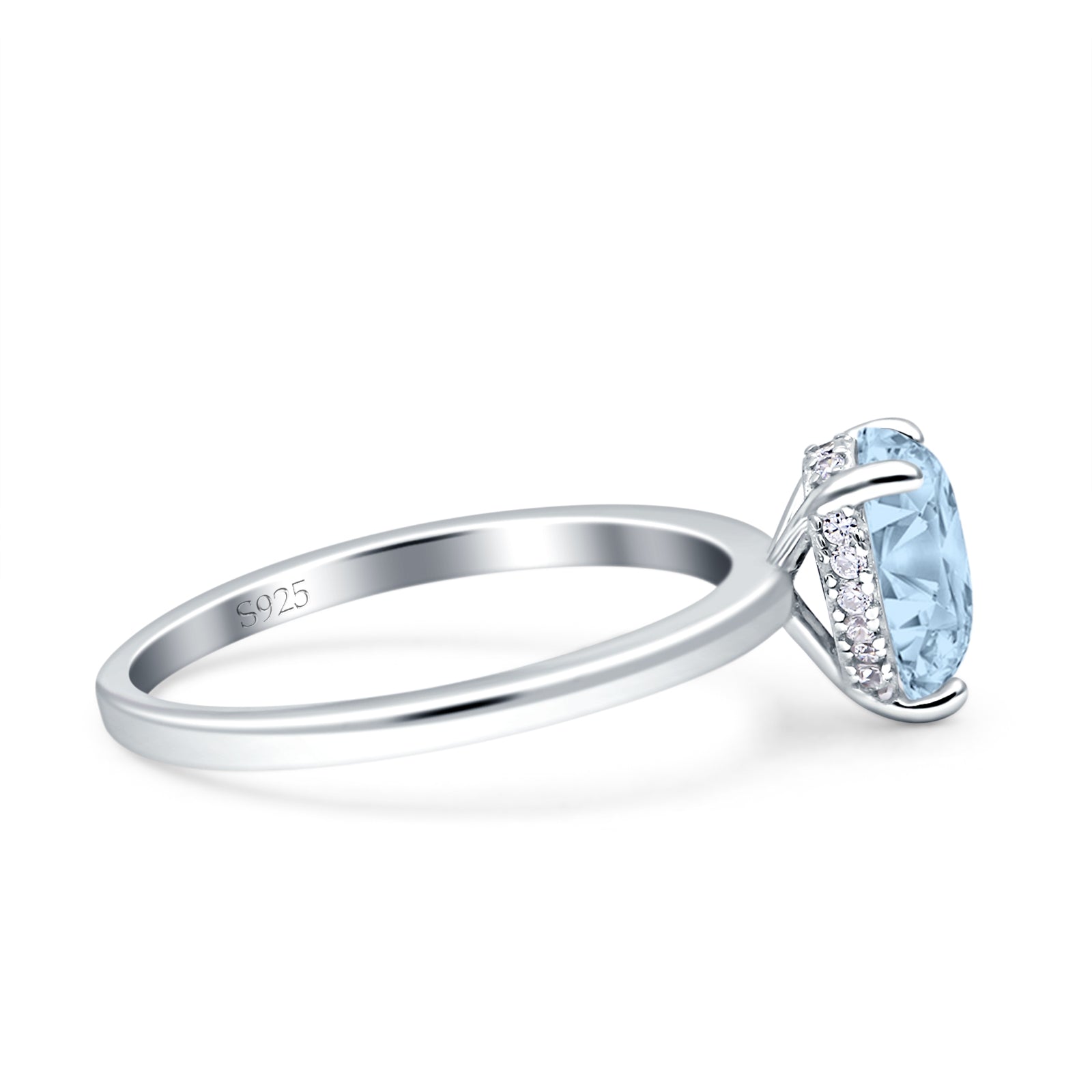 Teardrop Pear Hidden Halo Natural Aquamarine Engagement Ring