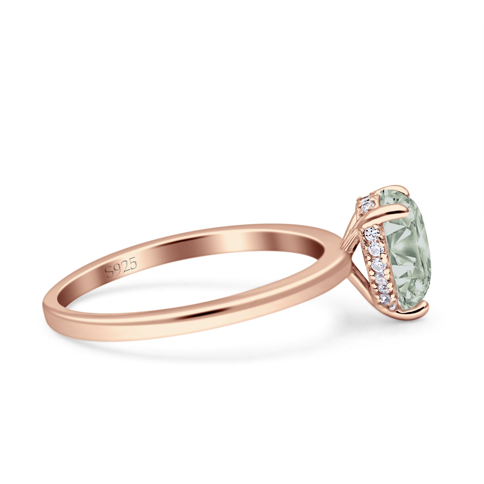 Teardrop Pear Hidden Halo Natural Green Amethyst Prasiolite Engagement Ring