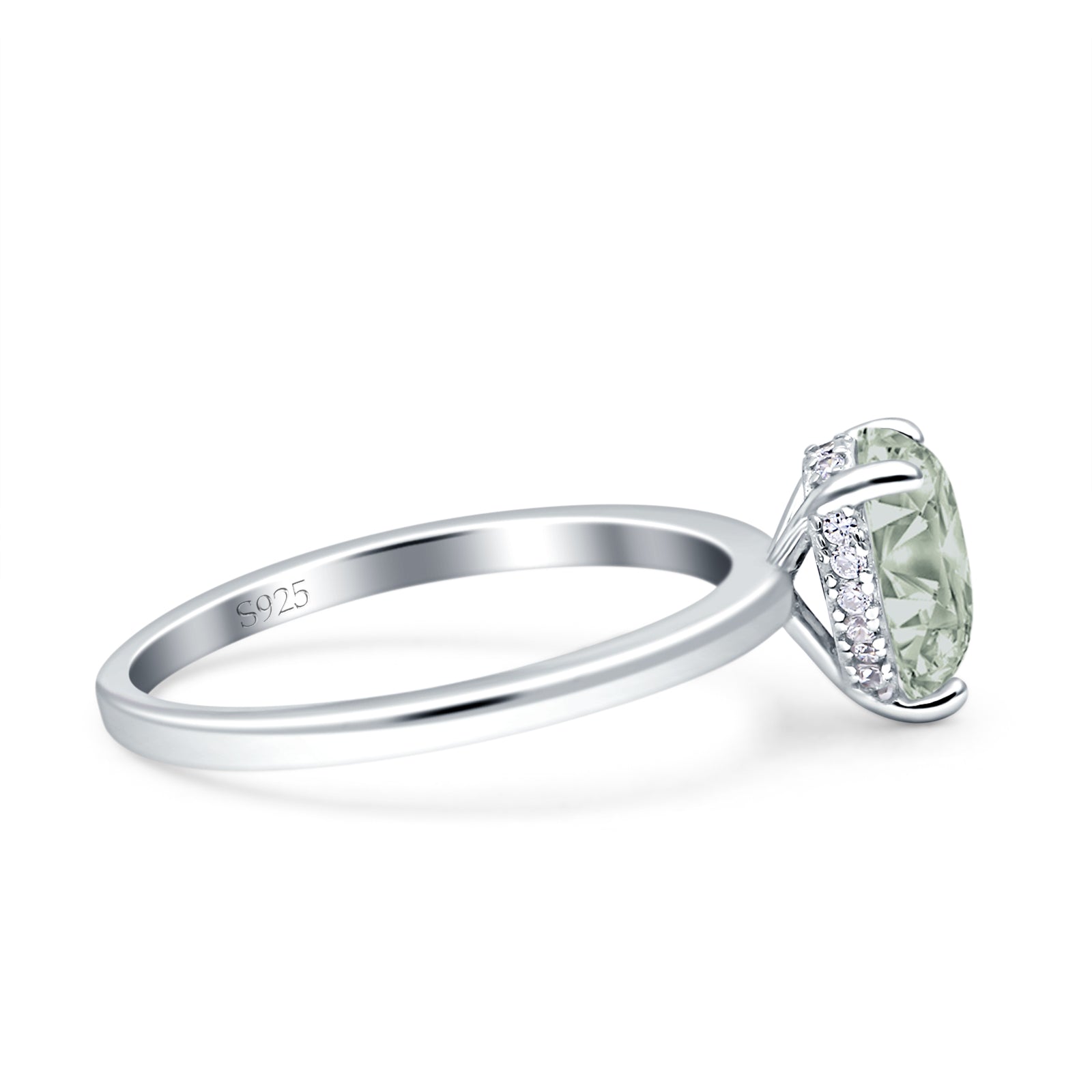 Teardrop Pear Hidden Halo Natural Green Amethyst Prasiolite Engagement Ring